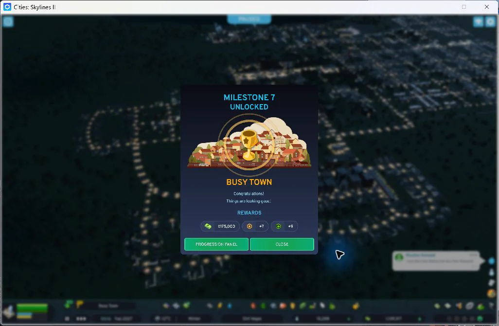 Busy Town unlocked, including a 175,000 cash reward.