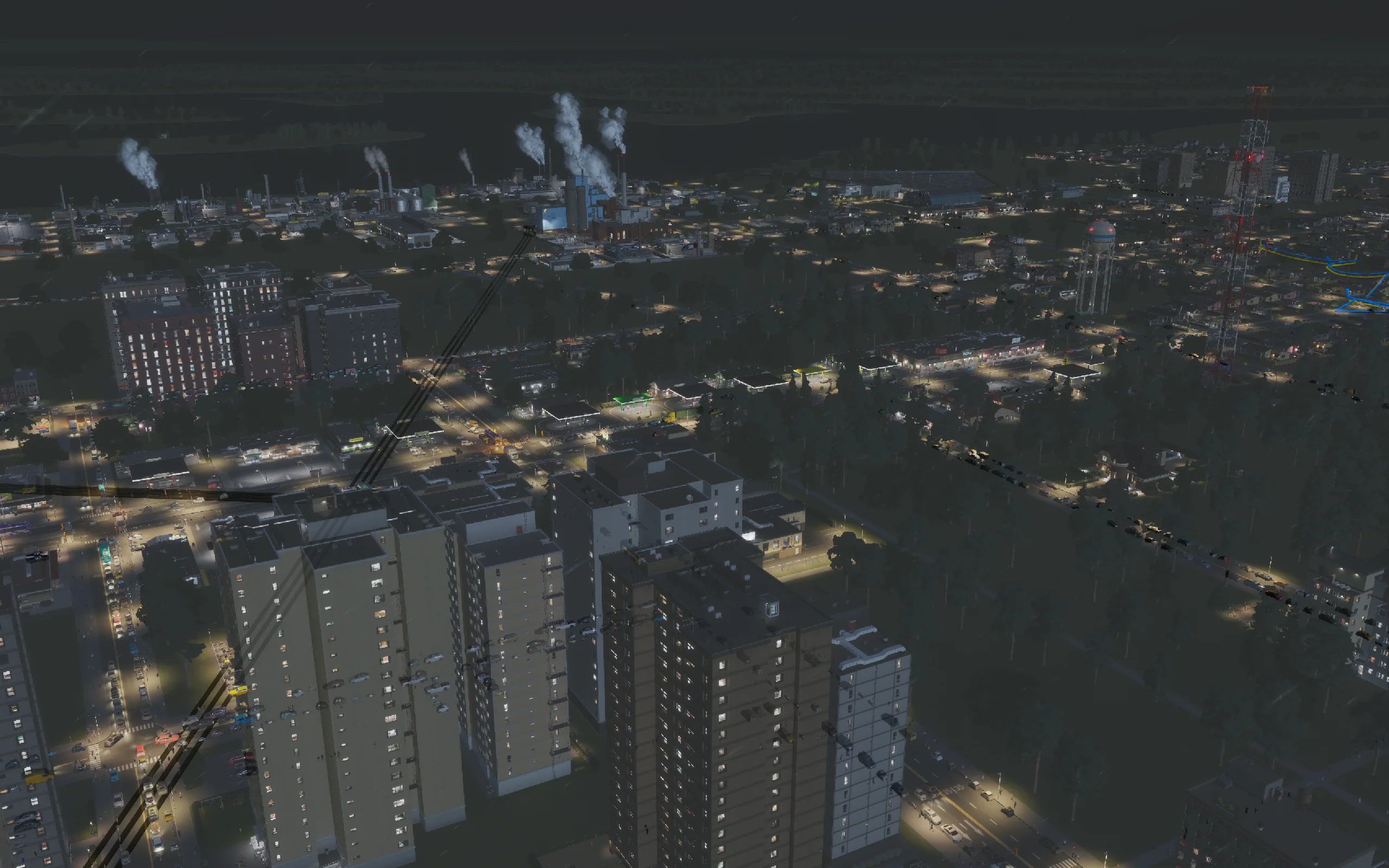 Evening queues remain visible around the widened Meadowland corridor.