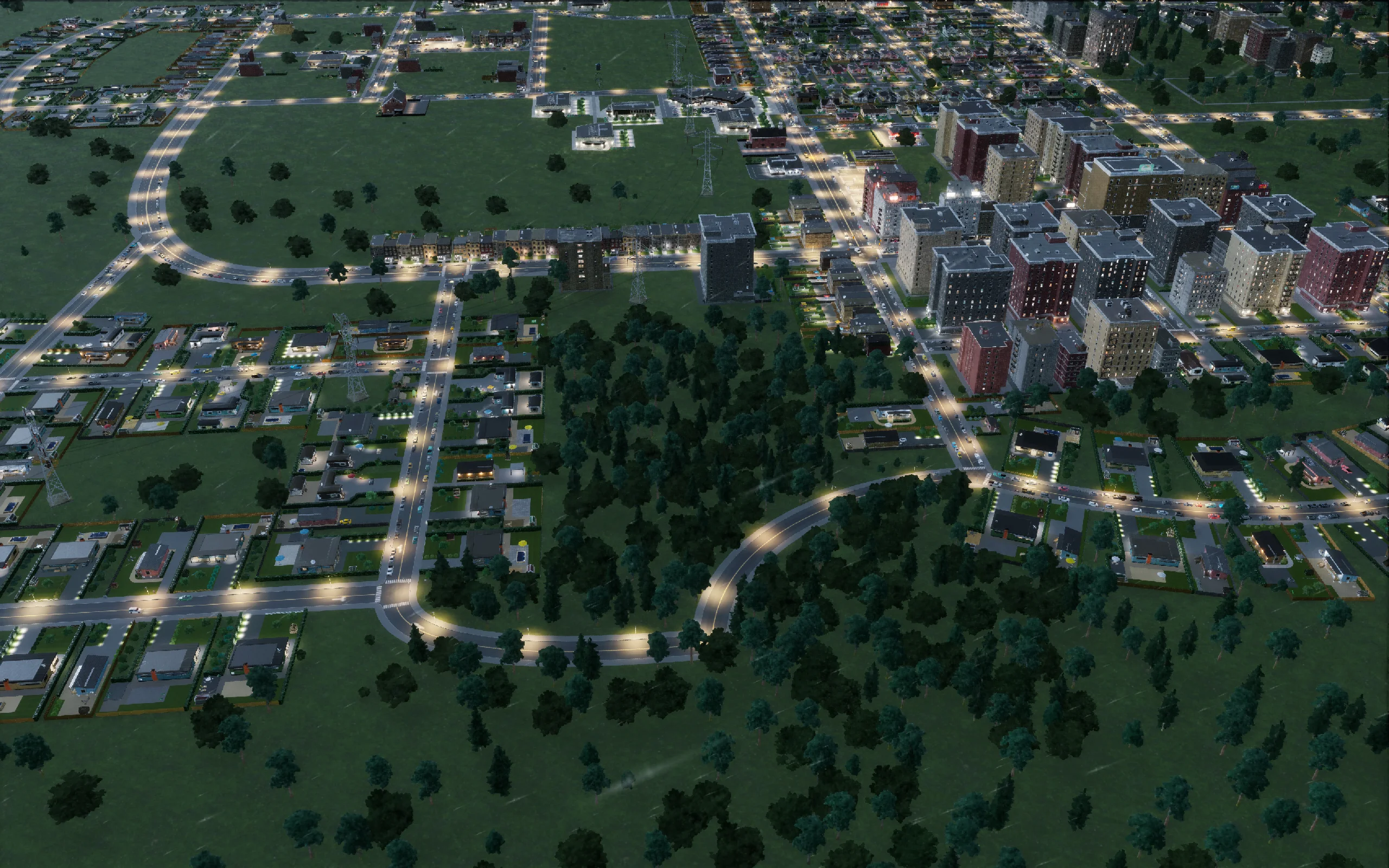 The western road connection immediately after construction, before the water towers were relocated beside it.